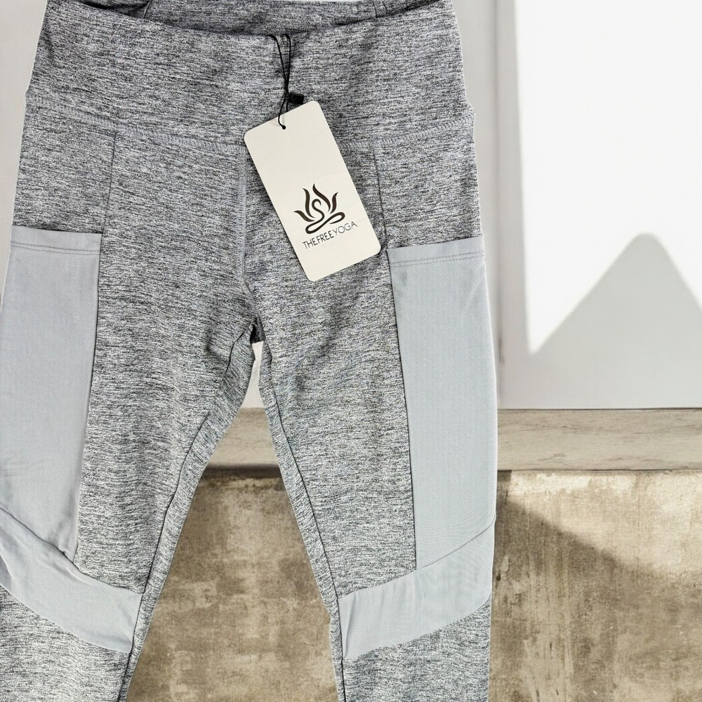 New The Free Yoga Leggings Women S Heathered Gray Athletic Media Pockets‎ NWT